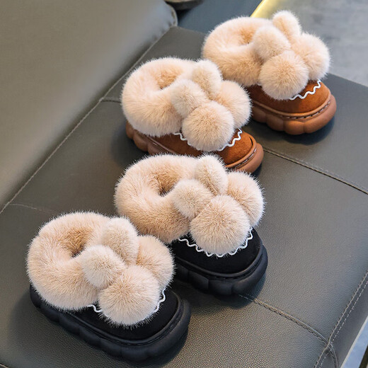 Winter children's cotton slippers bag with heel for boys and girls indoor non-slip warm plus velvet cotton shoes for babies medium and large children's wool slippers Upgraded version of melon red bag heel 12 28/29 size (inner length 17CM suitable for feet 16