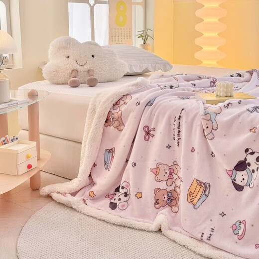 Fantasy A-type three-layer thickened plus plush blanket milk velvet office nap blanket kindergarten blanket autumn and winter blanket Huahuaxiong double-layer thickened high-gram weight milk velvet + lamb's velvet 150*200 single blanket A-type skin-friendly warm can be spread and covered
