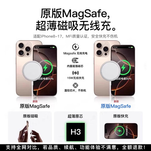 威顿【官版正品丨国家3C认证】无线充电器MagSafe磁吸快充Qi适用苹果iPhone16/15/14/13/12/11桌面底座 MagSafe｜PD20W快充插头+PD接口快充线 支持苹果全系丨快充不发烫丨提速999%