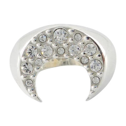 MARINE SERRE women's ring is simple, elegant, fashionable and exquisite, silver-plated copper base material, transparent crystal crescent shape, white 54CM