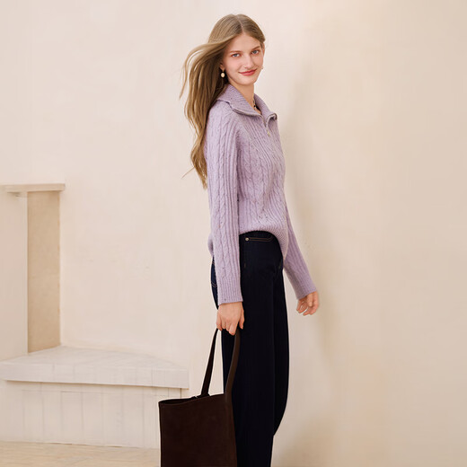 Xiangying Half-Zip Lapel Sweater Women's Long Sleeve 2025 Winter New Gentle Wind Pullover Purple Cable Sweater Purple XL 170/92A/125-140Jin Jin is equal to 0.5 kg