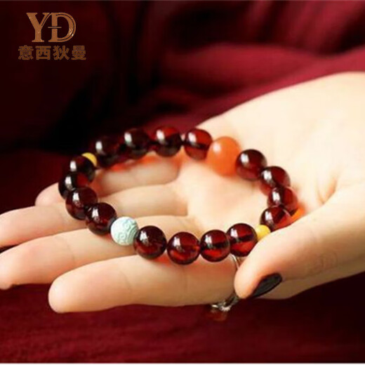 Italy Xidiman Collection Blood Amber Bracelet for Women with Original Mineral Turquoise Pattern Beads Southern Red Spacer Beads Single Circle 10mm
