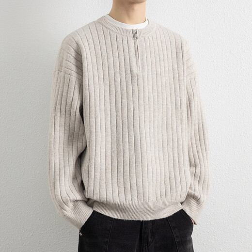 EGMO half-zip sweater for men in autumn and winter 2025 new loose American style Henry collar sweater textured sweater for men Chenguang Apricot 7023 M