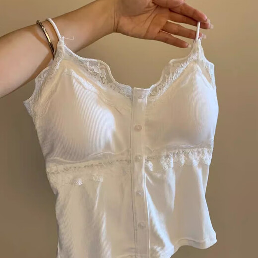 Hot girl style white beautiful back suspender bra one-piece lace with padded vest for women to wear inside and outside small tops white high-quality version S recommended 75-95Jin Jin equals 0.5 kg