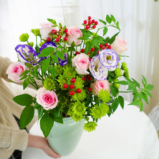 Jingdong Flowers (Zen Lotus Heart)-Kunming Flower Base Straight Hair Roses Lily Multi-head Bouquet Flowers Straight Hair Source