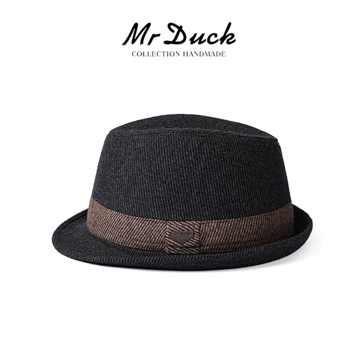 Mr DUCK winter woolen woolen hat middle-aged and elderly dad and grandpa retro jazz hat thickened and warm high-end British gentleman hat striped dark gray (handmade hat)-MW16092 M (suitable for 56-58cm head circumference)