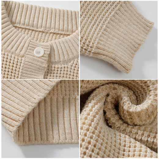 LEESRTROI Waffle Henry Collar Sweater Men's Autumn and Winter 2025 New Couple Model Mechanical Pullover Teenagers Sweater White L Approximately 120-140Jin Jin equals 0.5 kg