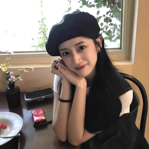 Zhizhou Hat Women's Beret Autumn and Winter Korean Style Versatile Big Head Circumference Showing Face Small Versatile Painter Hat Peaked Hat Women Black