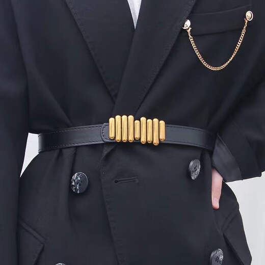 Jinbing women's belt black simple waistband elastic loose tight round buckle waist with sweater shirt fashion dress belt gold buckle black