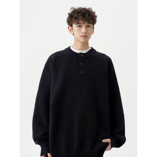 American Henry collar sweater for men in autumn and winter American retro casual lazy style solid color sweater for men light gray M