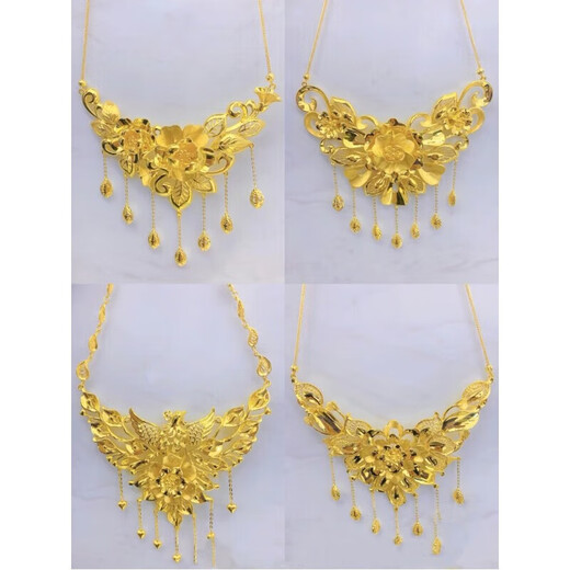 Fuwu old phoenix imitation fake three gold jewelry fake sand gold hardware set pig brand dragon and phoenix bracelet Chinese knot peacock necklace