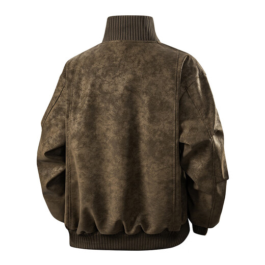 JEEP SPIRIT吉普秋冬加绒加厚保暖老钱风PU皮衣男亮面PU皮夹克男立领机车皮 黑色加绒 XL