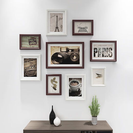 Yusen Yi washed photos made into photo frames for wall hanging without punching, photo albums, background walls, children's wedding photos, wall creative photos DX073 white coffee American style, small nails to install wallpapers and wall coverings without unevenness