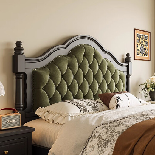 South classical furniture American light luxury retro black 2-meter solid wood bed French mid-century style green soft bag storage master bedroom princess bed single bed 1.5*2 meters