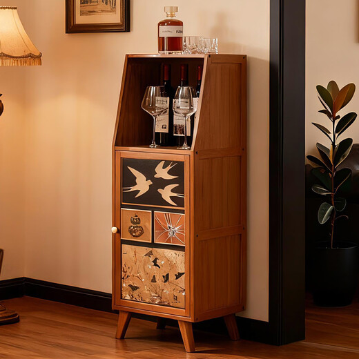 Trojan kitchen side cabinet storage cabinet home floor-to-ceiling cabinet wall-mounted living room antique style storage cabinet wine cabinet tea cabinet antique style inkjet brown - single door 34 long