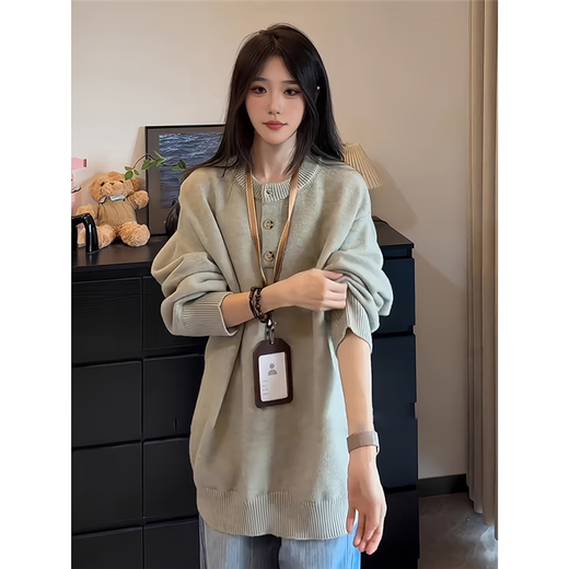 Jufeng American retro Henry collar sweater for men and women in autumn Korean style lazy style sweater, high-end inner coat for couple, light gray, upgraded version, 95% users choose XL