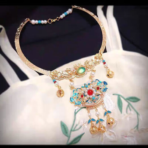 Jingmengyuan horse face accessories, pearl pendant, tassels, late Ming Dynasty, Ping An, Hanfu, ancient style collar, Ming style Chinese necklace, one Xiangling collar, children's style
