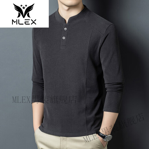 MLEX Xialuo light luxury brand men's clothing 2025 autumn and winter double-sided German velvet bottoming shirt men's Henry collar versatile long-sleeved sweatshirt gray M 165 suitable for 90-115 Jin Jin equals 0.5 kg