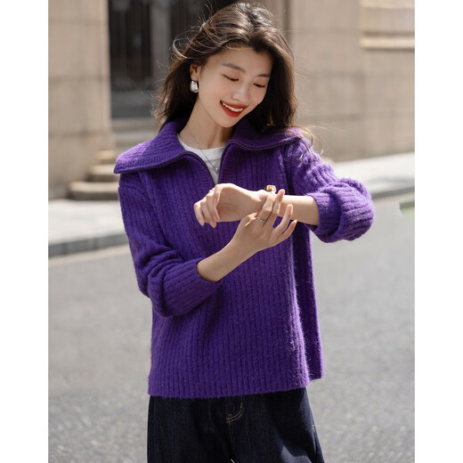 Demana Secret of Warmth Winter Simple Half-Zip Lapel Sweater Loose Sheep Wool Sweater Women's Top