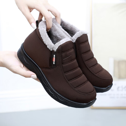 Huili old Beijing cloth shoes mother's shoes winter cotton shoes plus velvet non-slip warm old middle-aged women's shoes 1045 brown 38