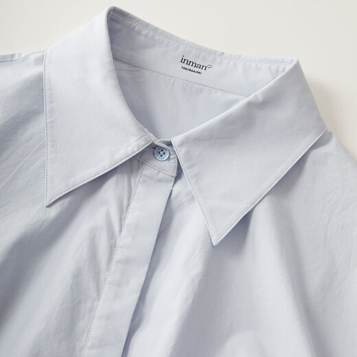 INMAN pure cotton commuting simple loose long-sleeved shirt for women 2025 autumn fashion waist rope versatile shirt jacket light blue XL