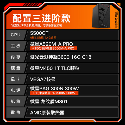 MSI AMD Ryzen 5600GT/5700G/8500G/8600G/8700G Game Office Core Display Host Computer Desktop Computer Assembly Desktop Computer Host DIY Complete Machine Configuration Three Advanced Models 5500GT/16G/1T