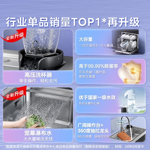 Midea Hualing 13 sets of integrated sink and dishwasher black