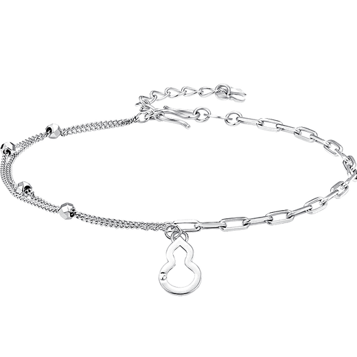 Jin Zhifu Hollow Gourd Platinum Bracelet Women's Fashion Double-layer Platinum Women's Chain O-shaped Chain for Wife and Girlfriend as a Birthday Gift, About 3.5 Grams (More Refund, Less Replenishment)