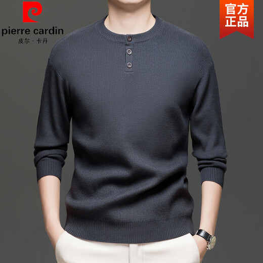 Pierre Cardin sweater men's autumn and winter 2025 new loose casual versatile solid color Henry collar bottoming sweater boys trend khaki L 175/88A