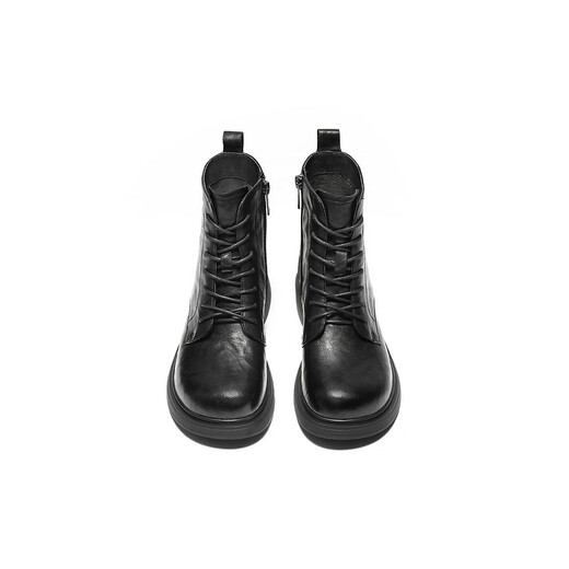 Belle wrinkled Martin boots for women 2025 winter new women's sheep leather texture fashion boots JD008DD5 black-velvet lining 37