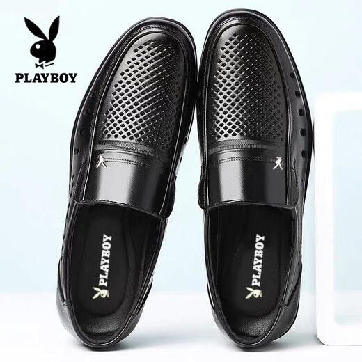 Playboy Sandals for men 2025 summer new middle-aged hollow casual black four-season model [9922] pointed toe 37