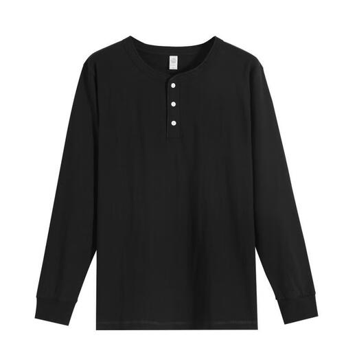 T-collar counter genuine American heavy henley shirt T-shirt open collar tough guy outer wear bottoming shirt men's autumn and winter henley collar long sleeve white S