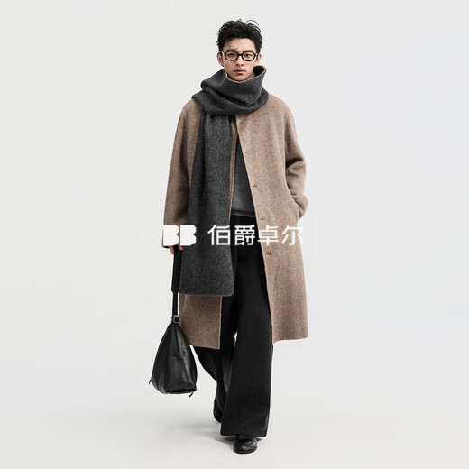 Earl Zall Contrast Color Wool Coat Men's Rabbit Fur Mulberry Silk Blended 2025 Autumn and Winter New Stand Collar Jacket Men P541594 Mocha L (175)