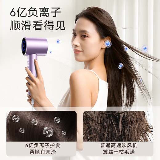 KONKA hair dryer household negative ions high power silent no damage to power generation hair dryer high speed leafless student dormitory quick drying silent hair care styling hair blowing practical gift for women flagship version - Dream Purple 600 million negative ions + 110,000 rpm + constant temperature monitoring