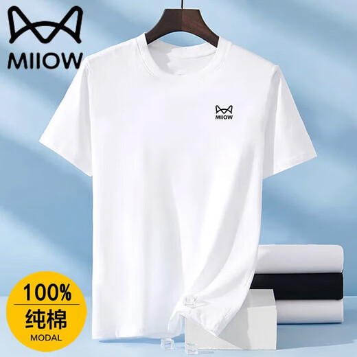 Catman short-sleeved T-shirt men's summer half-sleeved breathable cotton round neck elastic breathable thin top base layer black XL