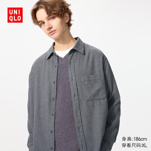 Uniqlo men's and women's flannel shirt long-sleeved shirt pure cotton thin jacket 25 new style 478118 480773 480773/05 sky gray M
