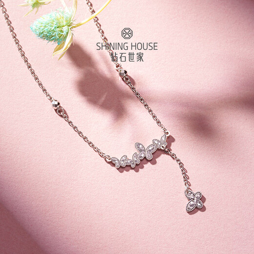 Diamond Family PT950 platinum necklace smart butterfly tassel clavicle chain platinum necklace holiday gift date jewelry platinum necklace about 5.67g
