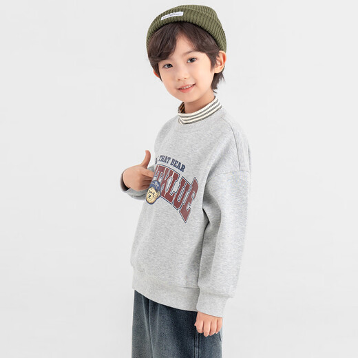 Duojia Bear Print Fake Two-piece Boys' Sweaters Winter Warm and Velvet Bottoming Children's Casual Sports Tops Trendy