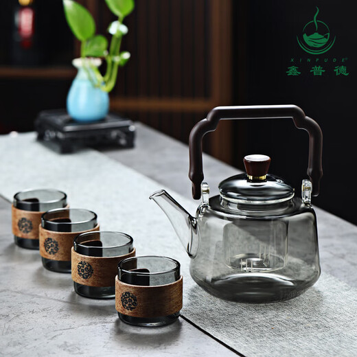 Electric ceramic stove tea making set, high temperature resistant glass pot, tea set, high temperature resistant flower and fruit tea health teapot, multi-purpose stove, kettle and cup set (excluding tea tray)