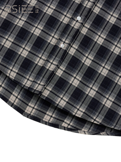 BSIEEBSiEE 2025 winter new style lapel POLO long-sleeved classic plaid single pocket casual plaid shirt navy M