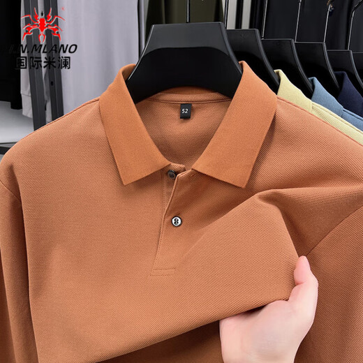 International Milan high-end brand 2025 spring and autumn new 100% cotton long-sleeved middle-aged and elderly men's lapel T-shirt POLO bottoming shirt Huahui XL recommended 130-155Jin Jin equals 0.5 kg