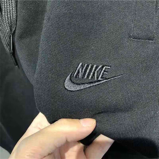 Nike (NIKE) new spring and autumn pure cotton sweatpants for men and women, embroidered cuffed straight sweatpants, loose casual breathable trousers, embroidered black black pants L 105-120Jin Jin equals 0.5 kg