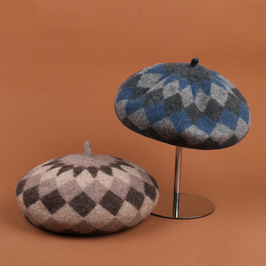 Lee dprre autumn and winter woolen beret new fashion ladies British elegant temperament retro literary versatile painter hat navy + gray one size 55-58cm