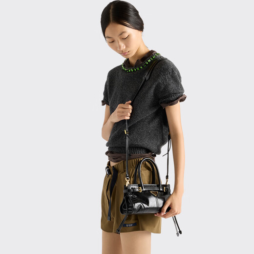 PRADA/Prada gift women's Prada Bonnie mini cow leather handbag shoulder bag black