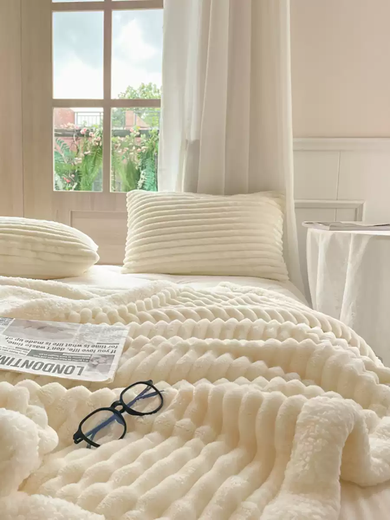 RSRDDY Home Textiles Simple Four Seasons Blanket Thickened Rabbit Velvet Lamb Velvet Blanket Warm Single Double Baby Blanket Striped-Original White 100x150cm Baby