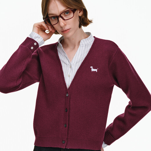 PCLP fake two-piece contrasting color splicing sweater national fashion brand autumn embroidery loose American retro couple V-neck top dark gray M