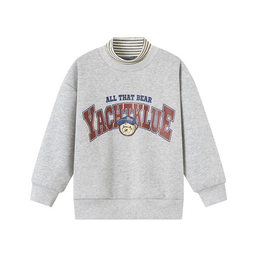 Duojia Bear Print Fake Two-piece Boys' Sweaters Winter Warm and Velvet Bottoming Children's Casual Sports Tops Trendy