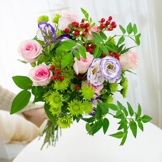 Jingdong Flowers (Zen Lotus Heart)-Kunming Flower Base Straight Hair Roses Lily Multi-head Bouquet Flowers Straight Hair Source