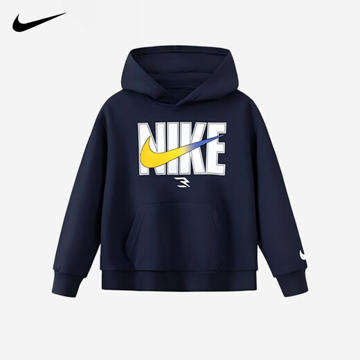 NIKE Nike Boys Suit Velvet Hooded 2025 New Autumn and Winter Girls Cotton Two-piece Children's Long-Sleeved Sweatshirt Indigo 2233 Velvet Thickened High Weight 150/M Recommended Height 140-152cm