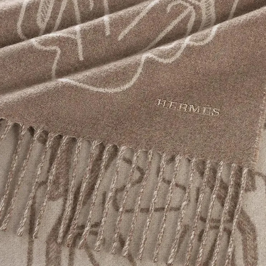 Hermes (HERMES) 26th new TeteEquestre two-color pattern design cashmere Year of the Horse scarf for men and women, New Year gift, taupe H393398T 01 25*170cm